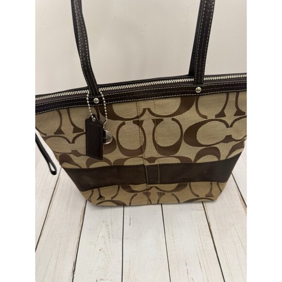 Y2K Coach Brown Signature C Canvas Leather Straps Tote F13548 13x10x4” EUC - Picture 1 of 4